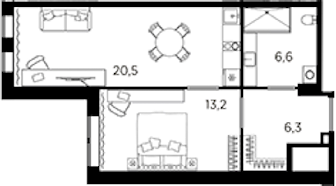 1-комнатная квартира 46.6 м², 2/13 эт., ЖК «AVENIR Industrial»